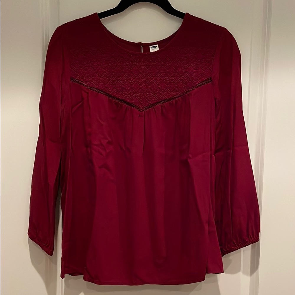 Old Navy Burgundy Embroidered Blouse